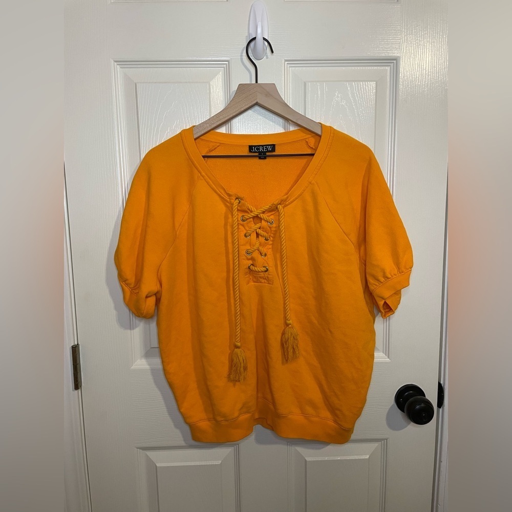 J Crew University Terry Short Sleeve Lace Up Shirt Size Large - Picture 2 of 9
